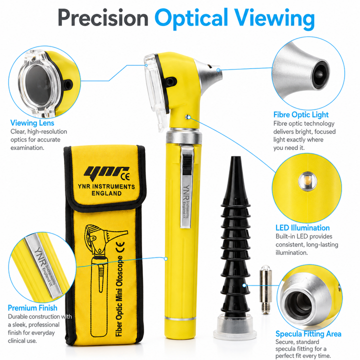 OPI Mini Fibre-Optic LED Pocket Otoscope – Professional ENT Instrument for Ear and External Auditory Canal Examination with Colour Options