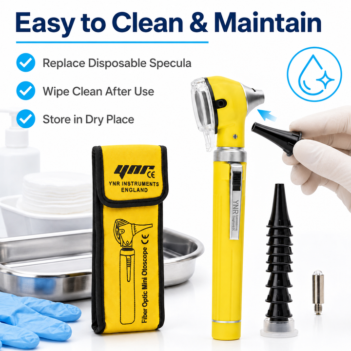 OPI Mini Fibre-Optic LED Pocket Otoscope – Professional ENT Instrument for Ear and External Auditory Canal Examination with Colour Options