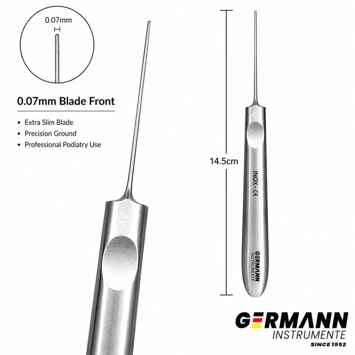 Organica Plus Toenail Cleaner and Nail Chisel with 0.07 mm Tip – Professional Podiatry and Pedicure Tool for Nail Cleaning and Cuticle Care