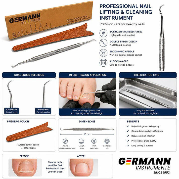 Organica Plus Double-Ended Stainless-Steel Toenail Cleaner and Lifter with Pouch – Professional Nail-Care Tool