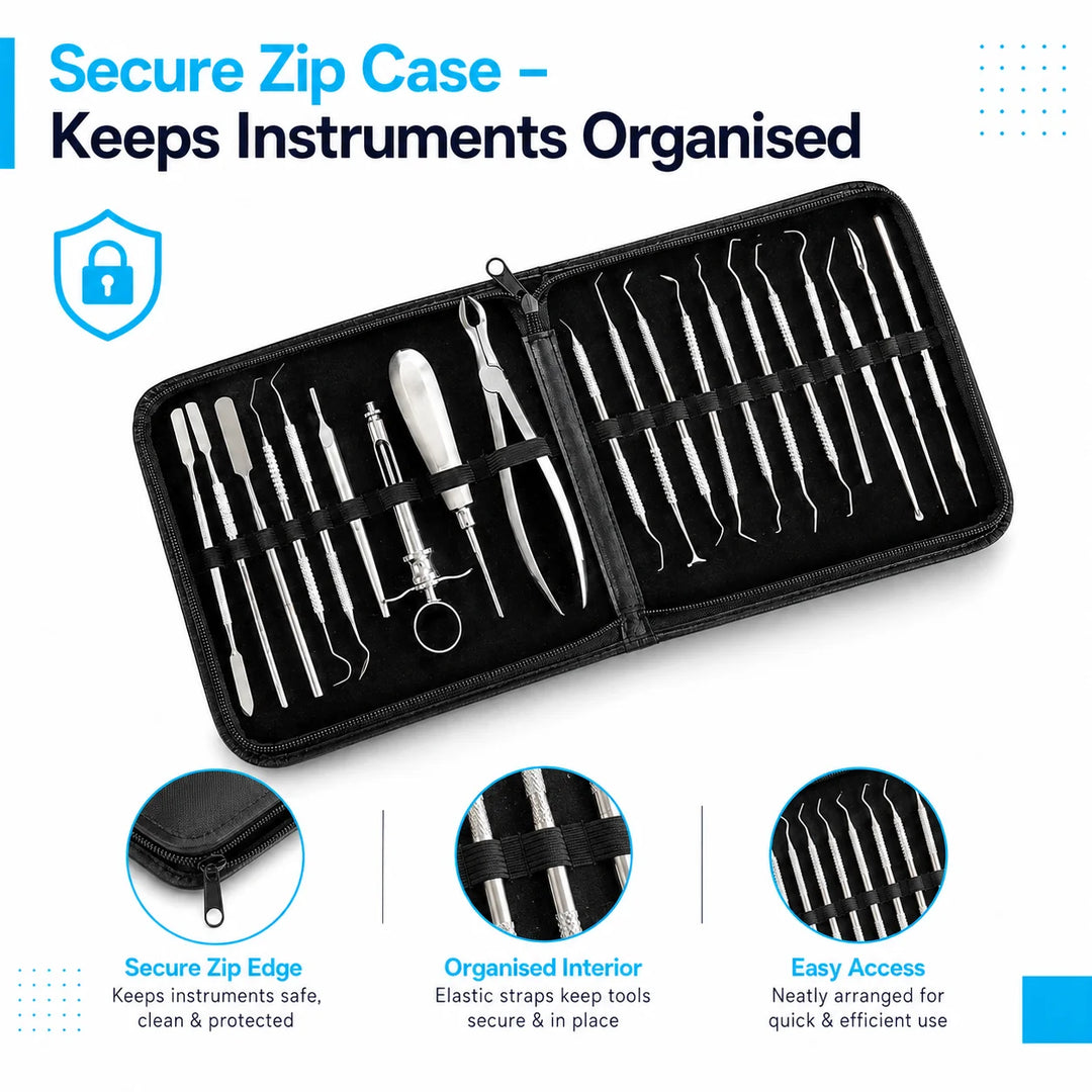 Organica Plus Instruments 20-Piece Stainless-Steel Dental Extraction and Examination Kit – Professional Instrument Set for Trained Clinical Workflows