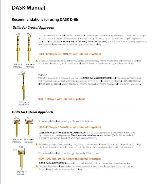 DASK Dental Sinus Lift Kit Lateral Crestal Drills Stoppers Elevation Instruments