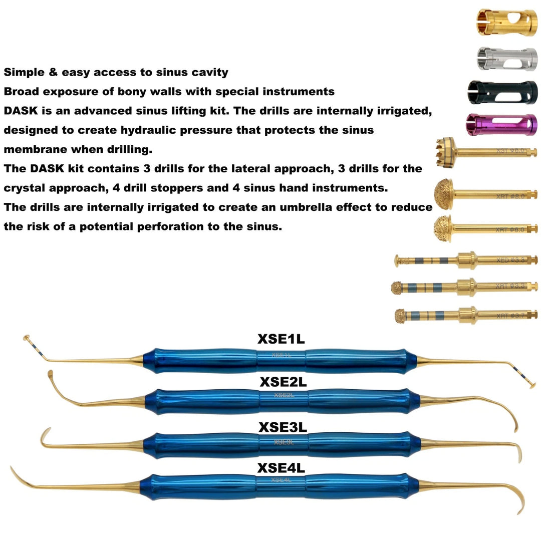 DASK Dental Sinus Lift Kit Lateral Crestal Drills Stoppers Elevation Instruments
