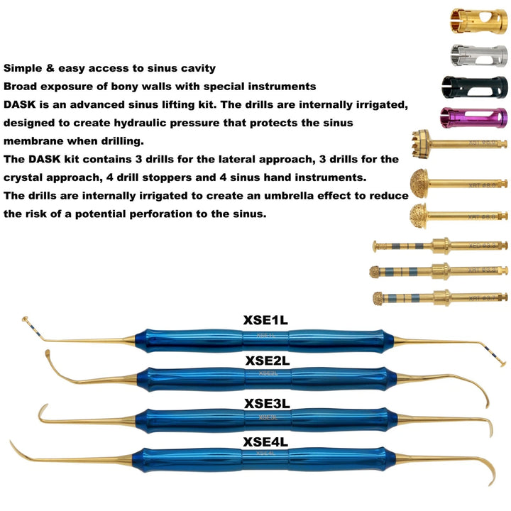 DASK Dental Sinus Lift Kit Lateral Crestal Drills Stoppers Elevation Instruments