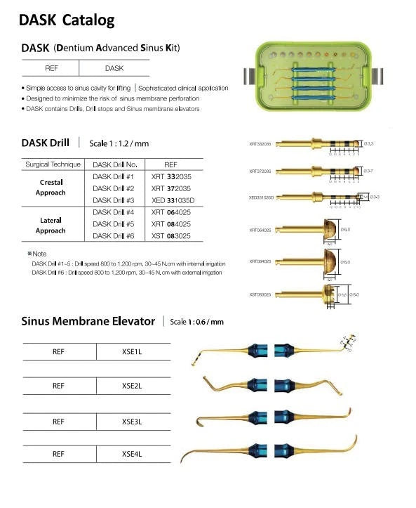 DASK Dental Sinus Lift Kit Lateral Crestal Drills Stoppers Elevation Instruments