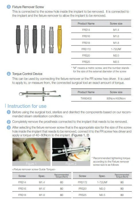 Universal Implant Fixture Removal Kit FR Screw Remover Tool Neobiotech Style