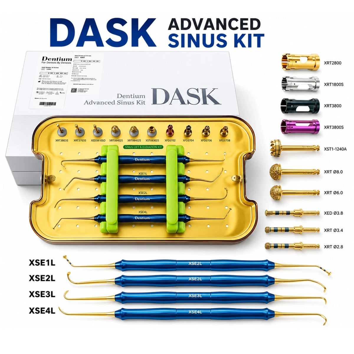 DASK Dental Sinus Lift Kit Lateral Crestal Drills Stoppers Elevation Instruments